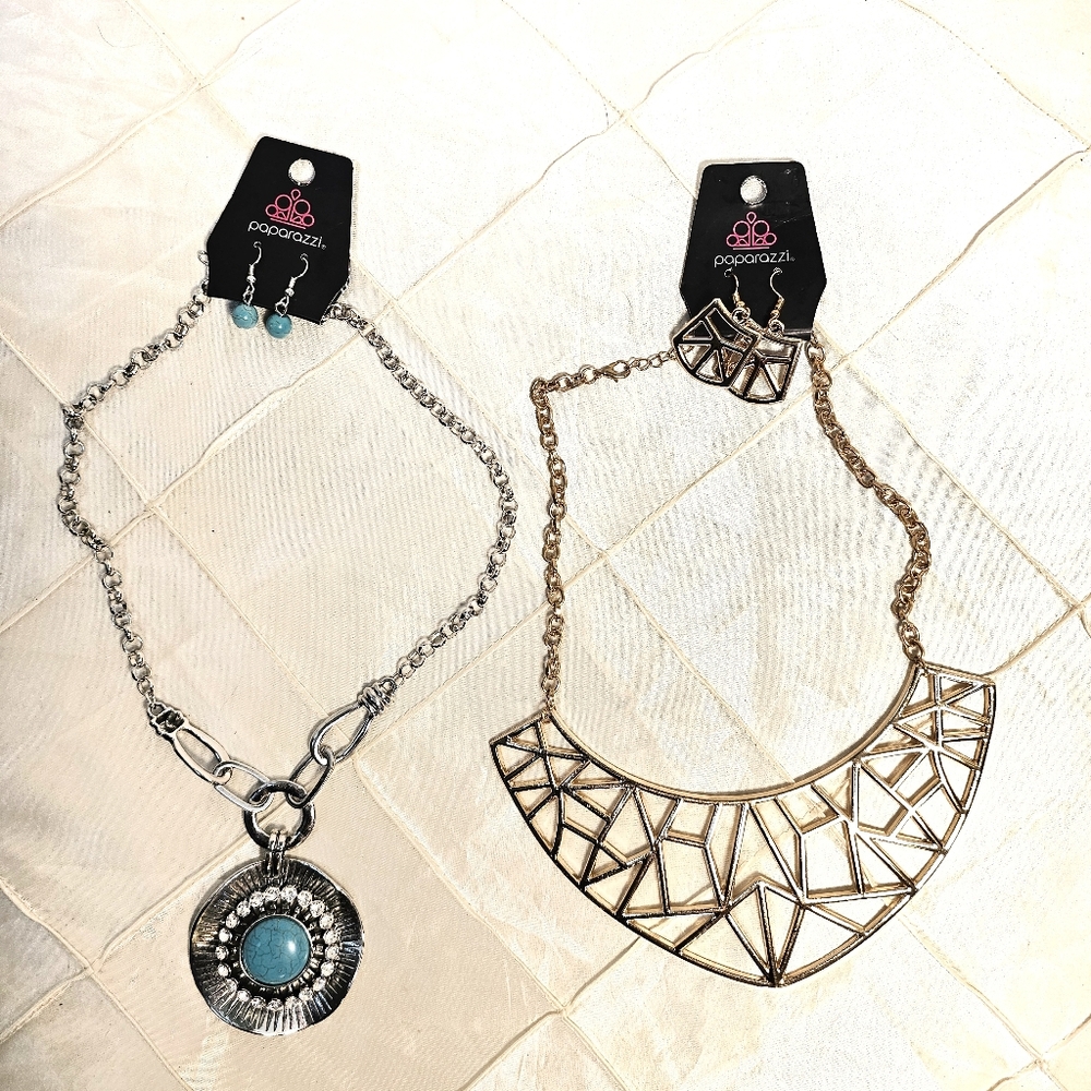 2 New Paparazzi Necklace Earrings Sets